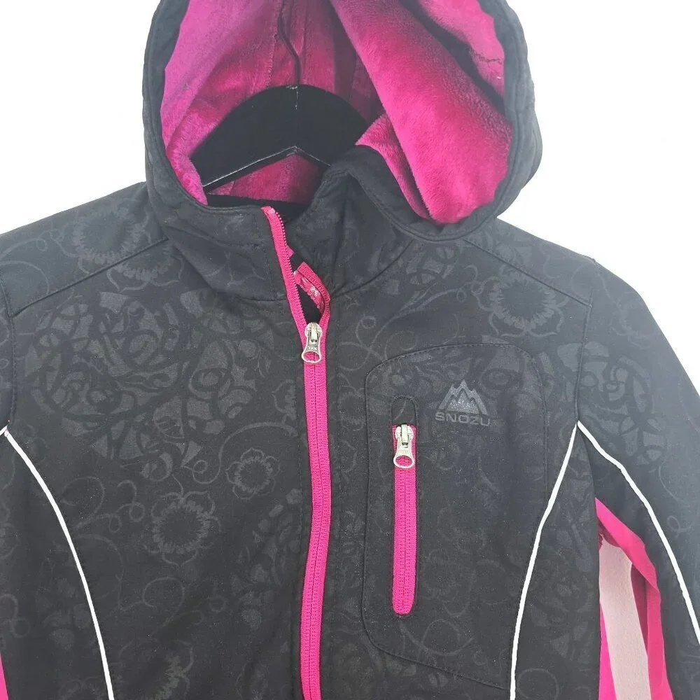 Snozu Black Pink Water Repellant Snow Coat Sherpa Lined